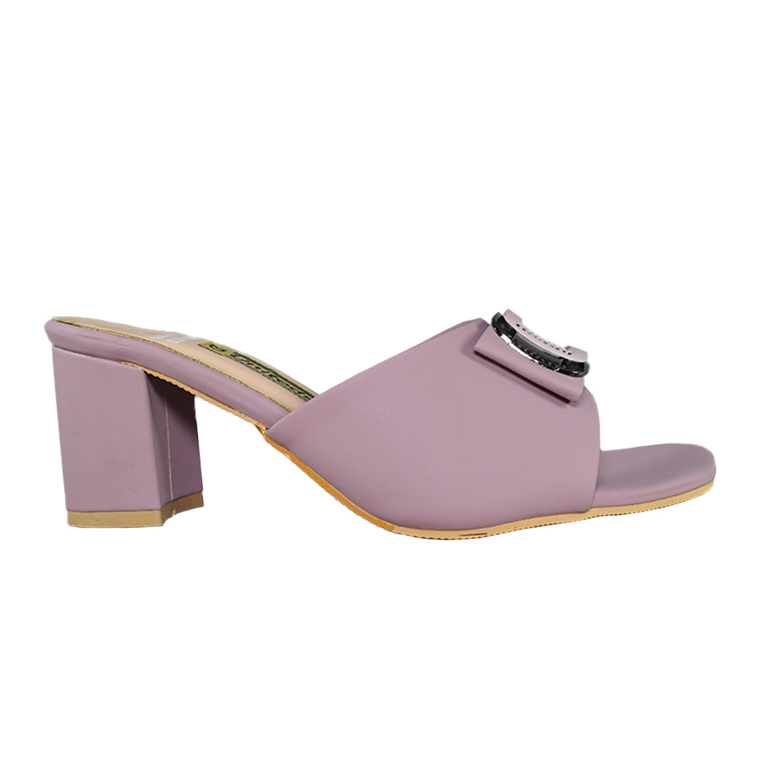 Buckle Block Purple Heels For Women