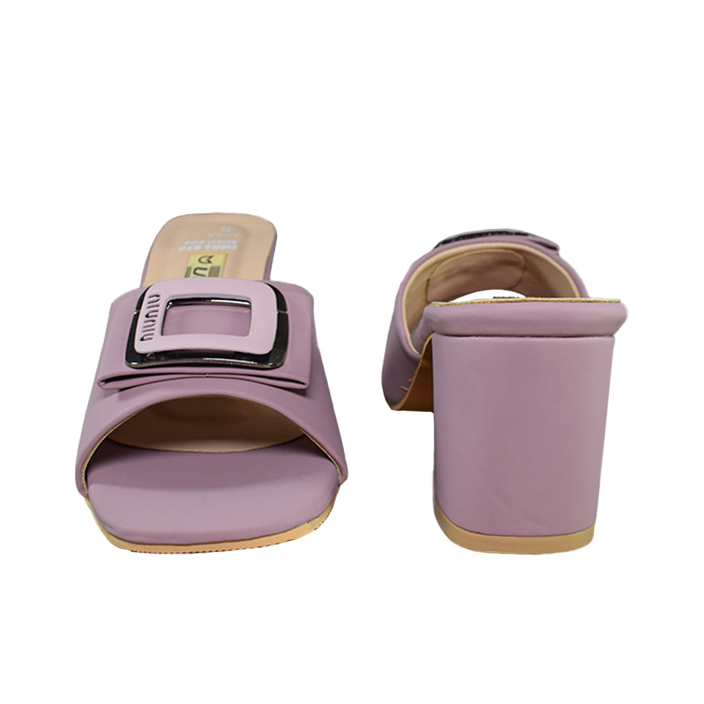 Buckle Block Purple Heels For Women