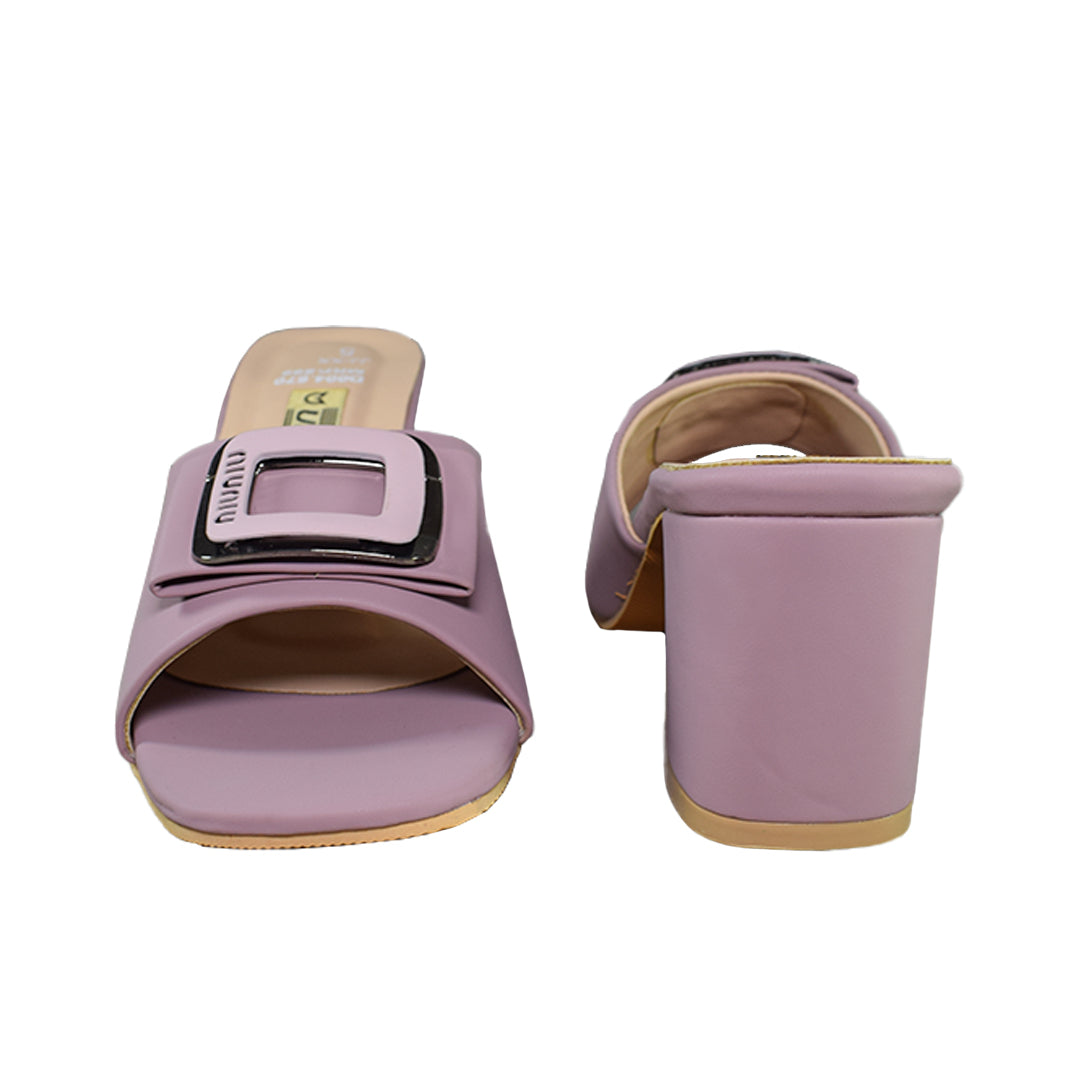 Buckle Block Purple Heels For Women