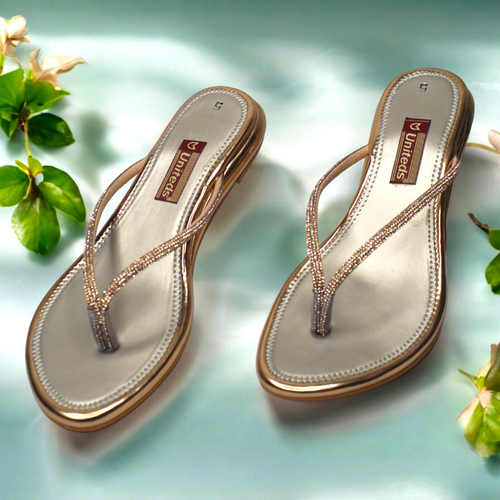 Crystal Glow Thong Women's Sandals – Gold Glitter Flat