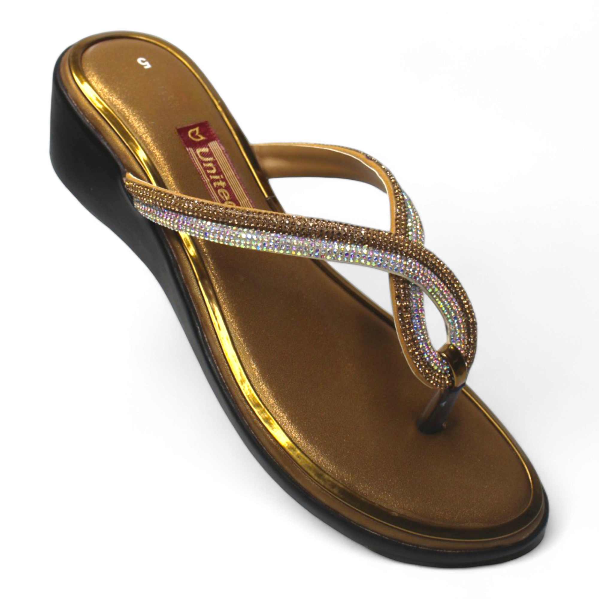 Golden Sparkle Wedge Heels For Women