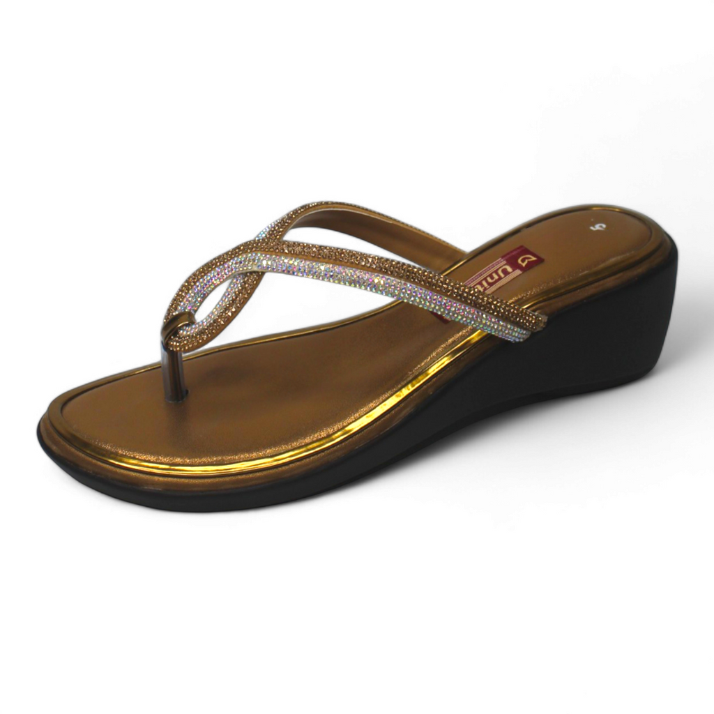 Golden Sparkle Wedge Heels For Women