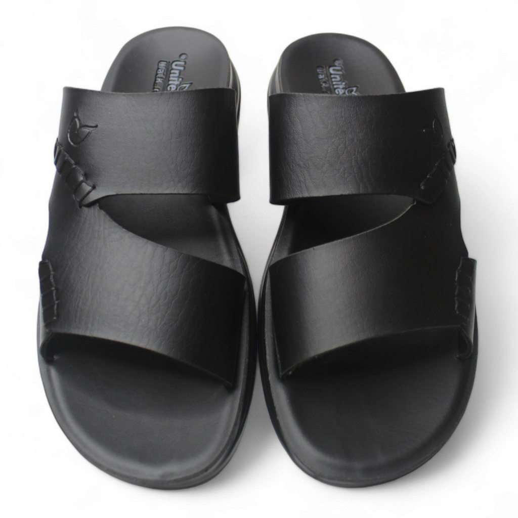 Uniteds men's casual PU sandal in black – sole view mens sandals