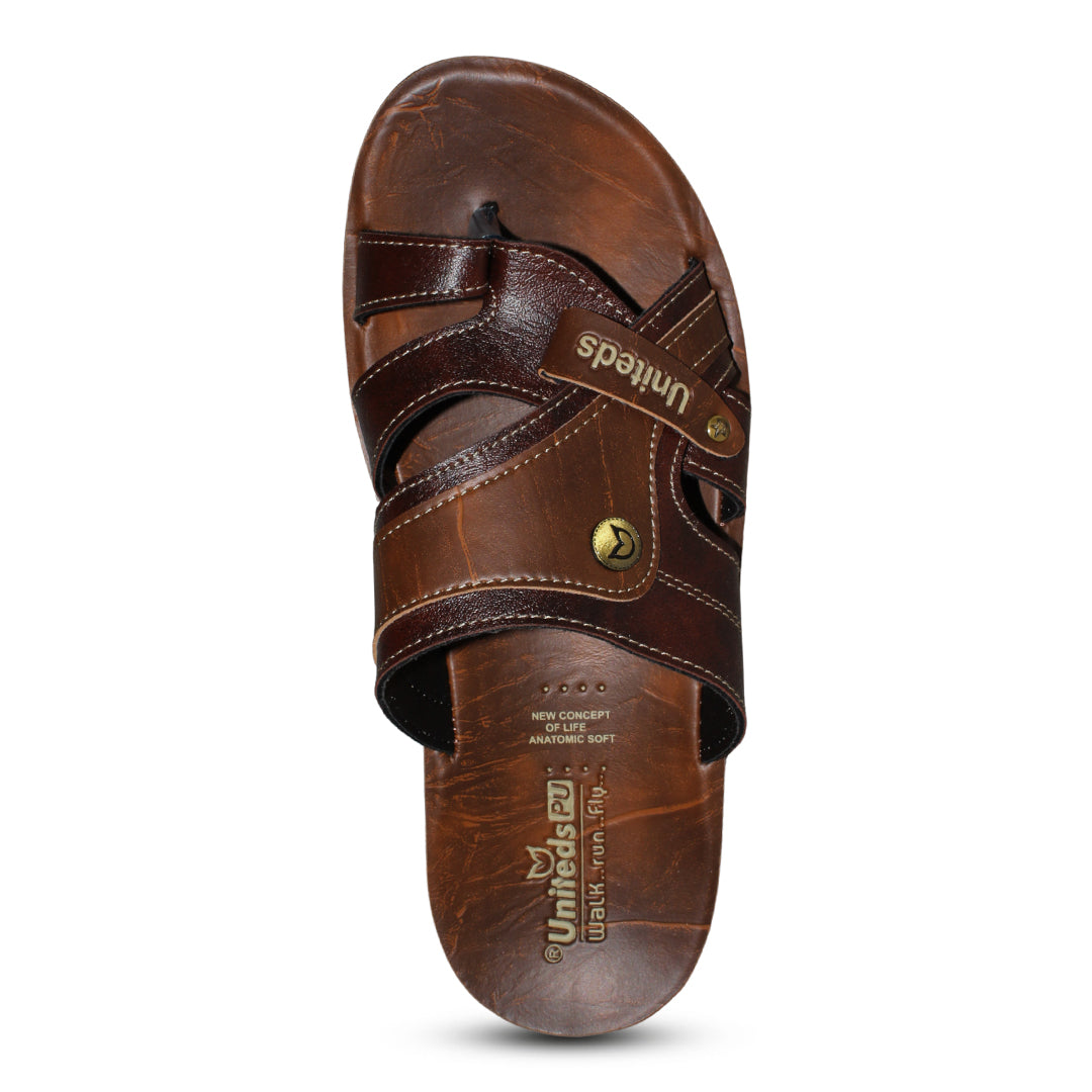 Uniteds men's classic comfort slide sandal in tan – front view mens sandals