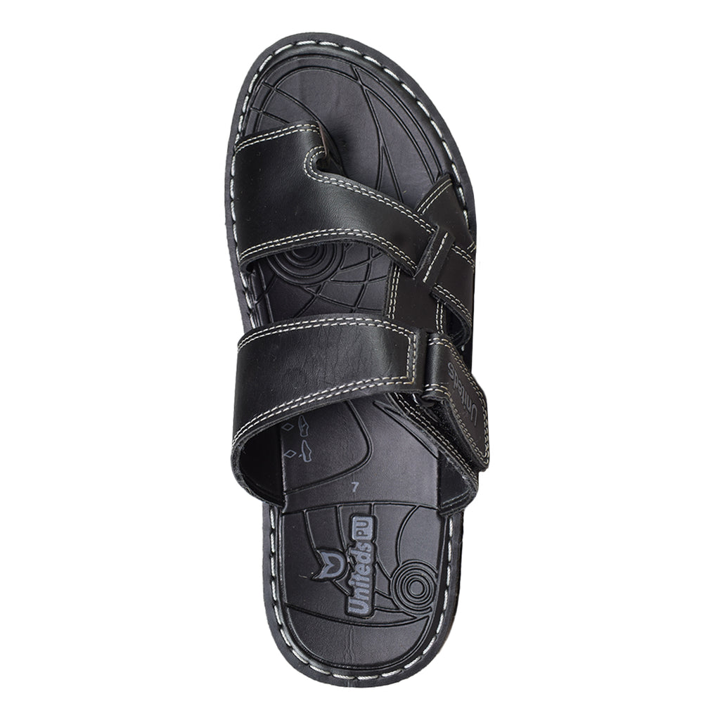 Uniteds men's cross strap slide sandal in black – sole view mens sandals