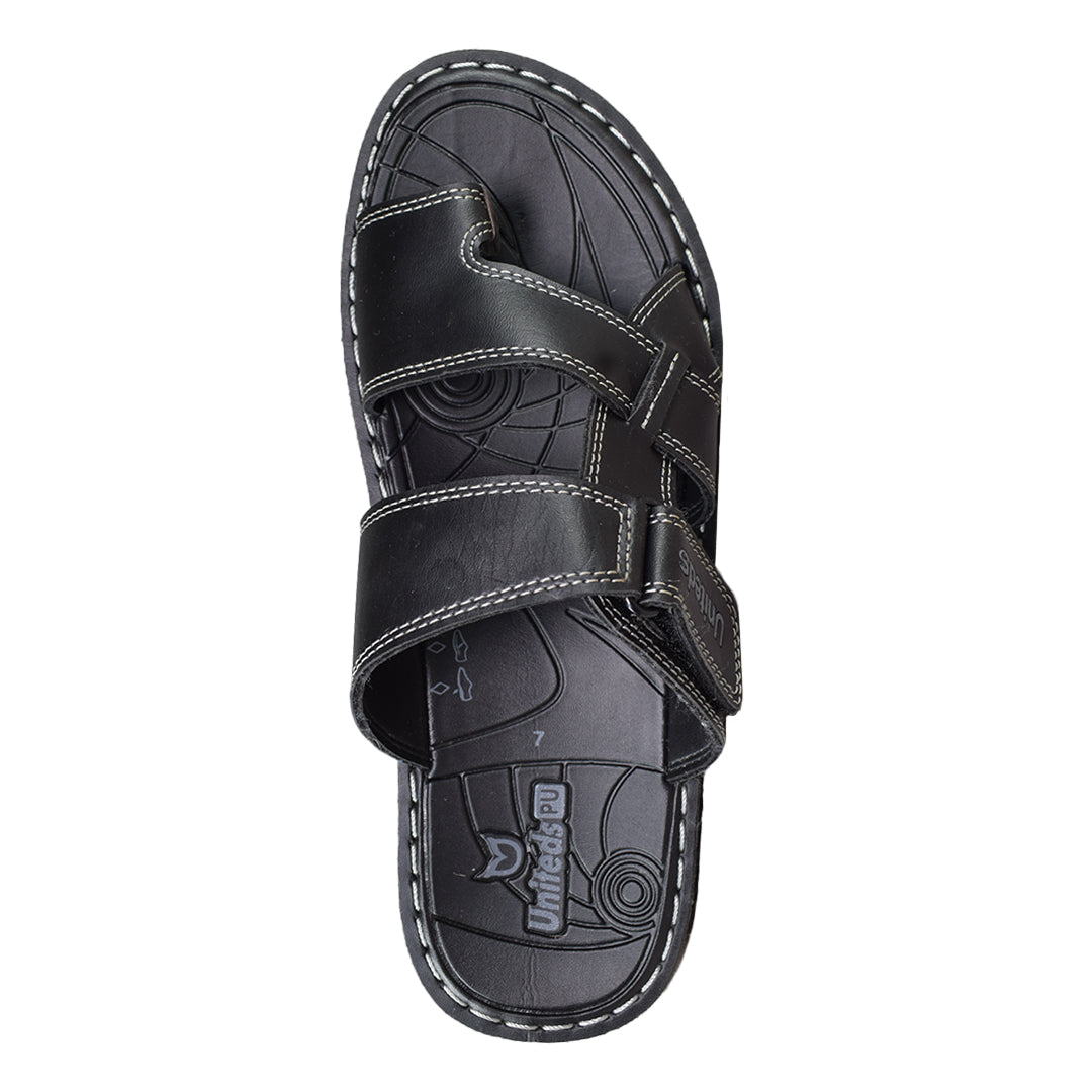 Uniteds men's cross strap slide sandal in black – sole view mens sandals