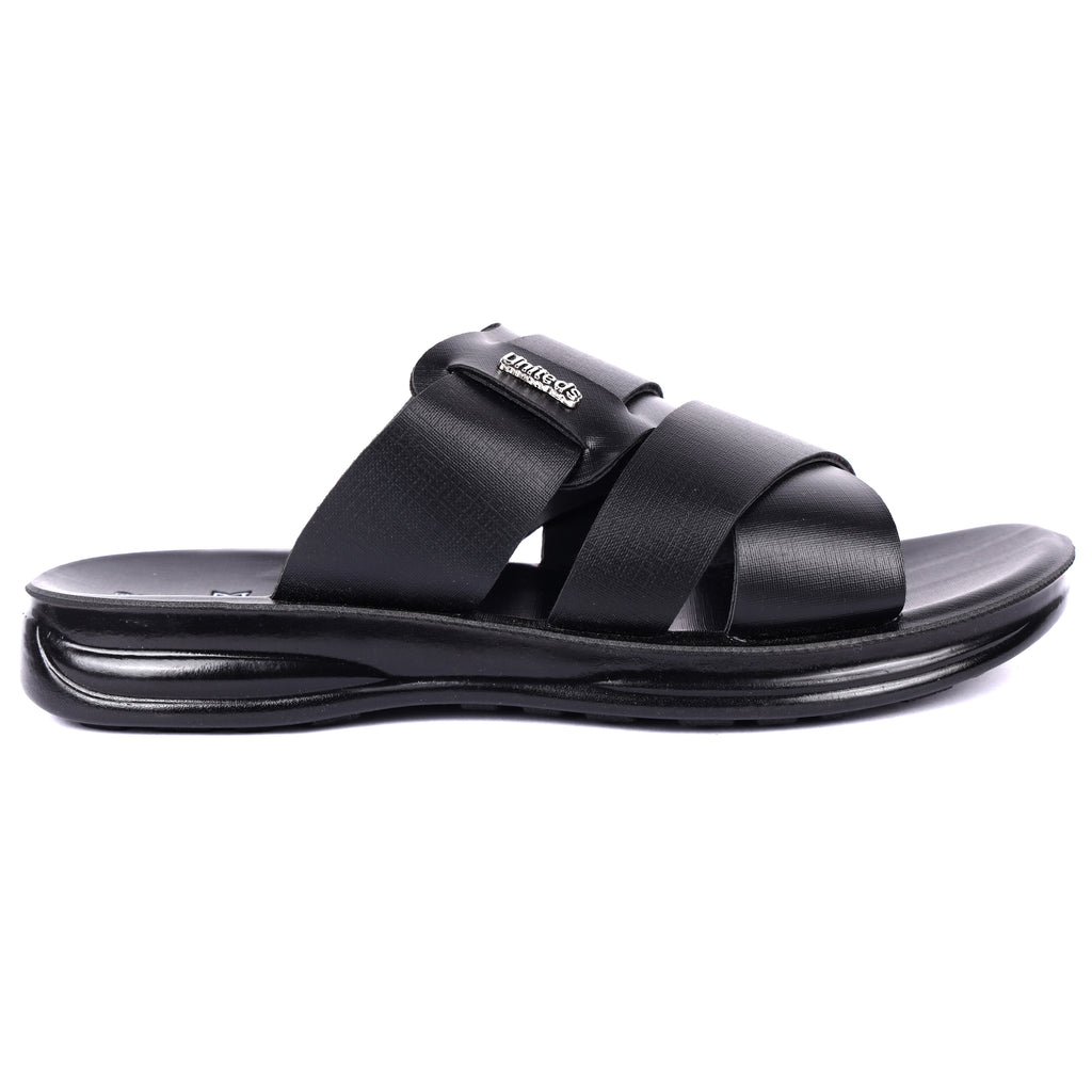 Uniteds men's cushioned PU daily wear sandal in black – top view mens sandals