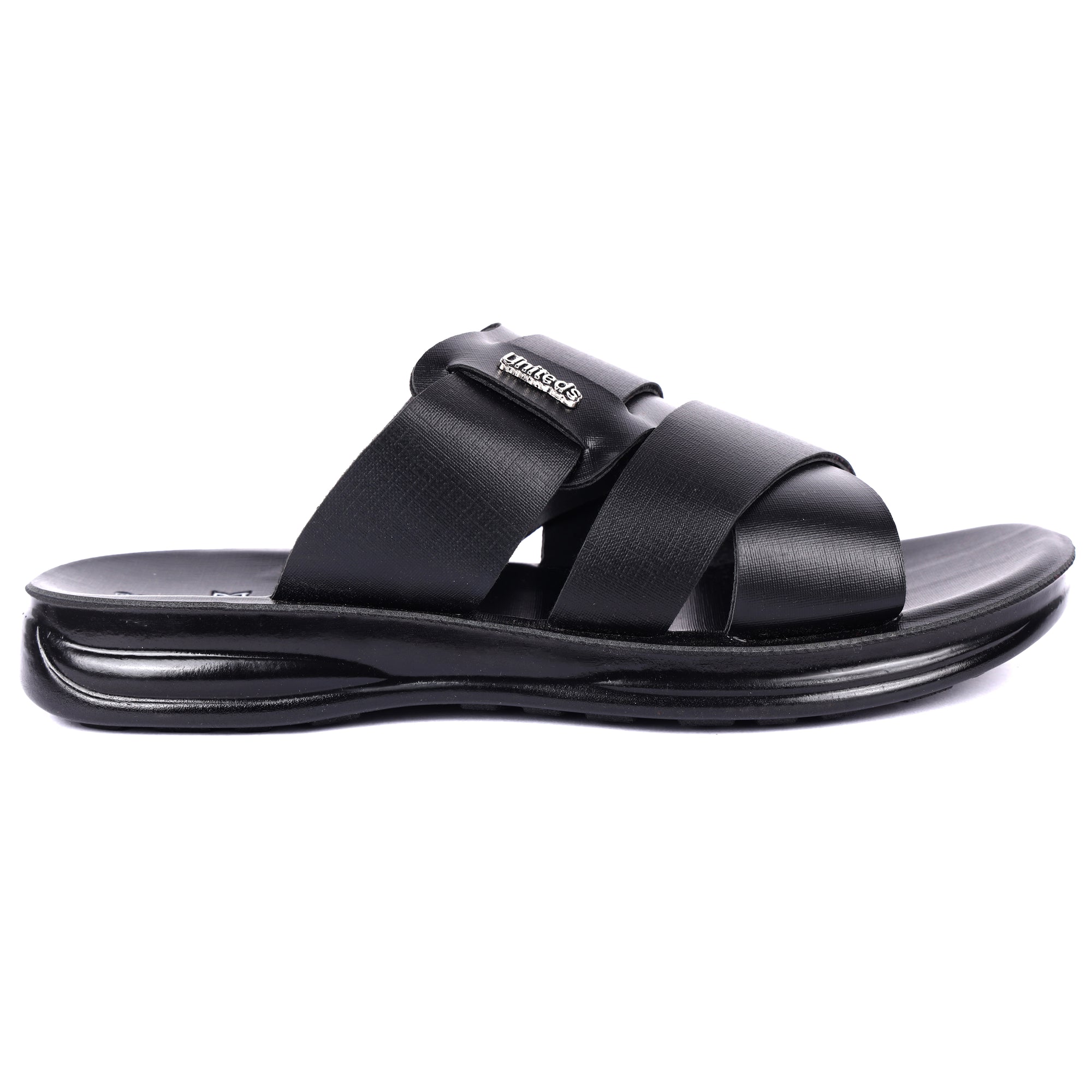 Uniteds men's cushioned PU daily wear sandal in black – top view mens sandals