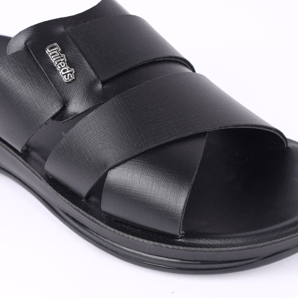 Uniteds men's cushioned PU daily wear sandal in black – sole view mens sandals