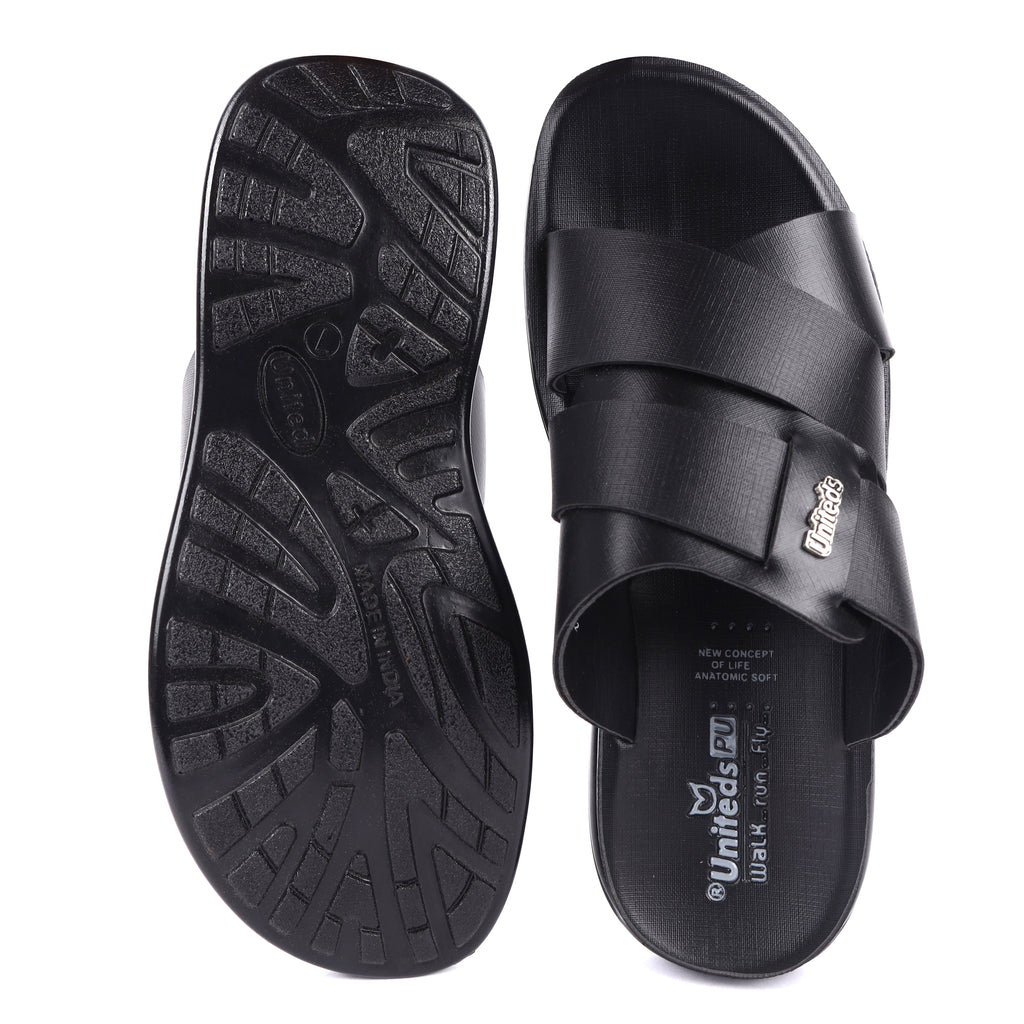 Uniteds men's cushioned PU daily wear sandal in black – front view mens sandals