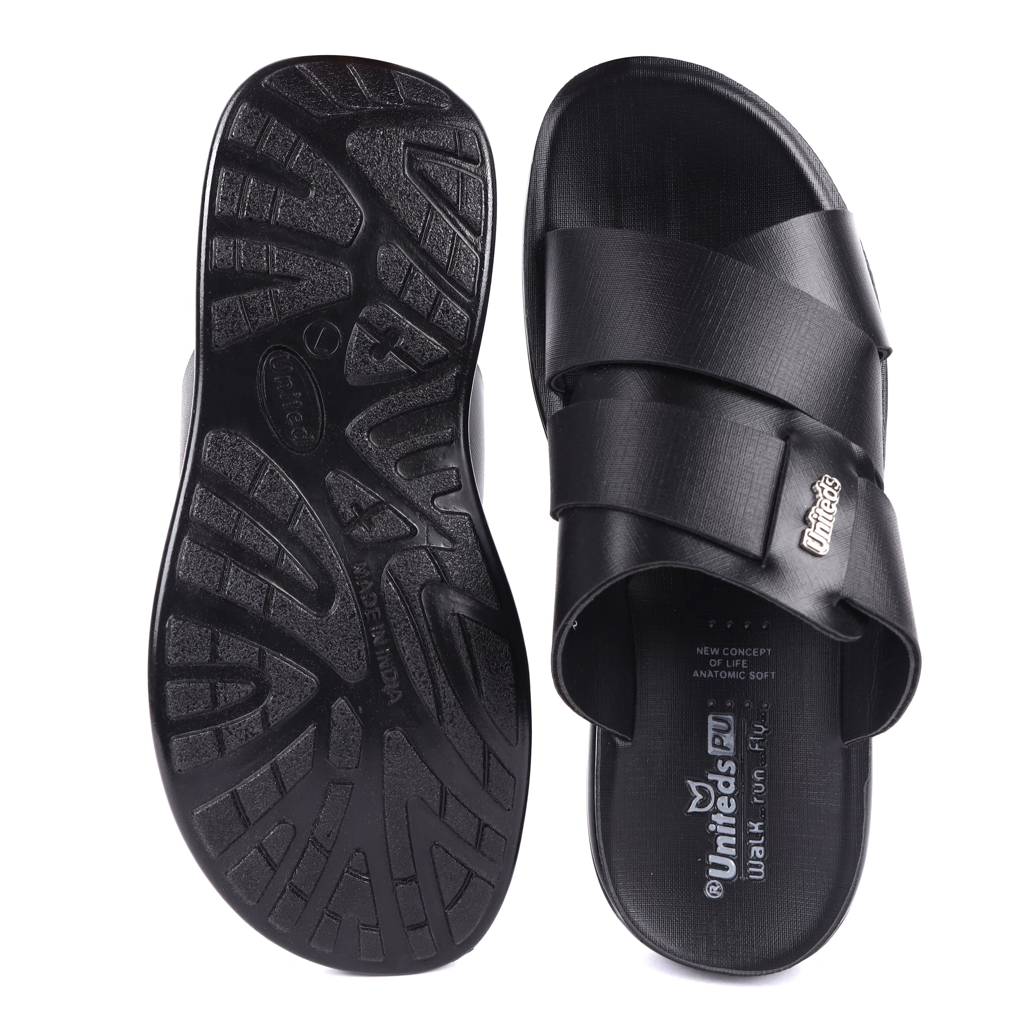 Uniteds men's cushioned PU daily wear sandal in black – front view mens sandals