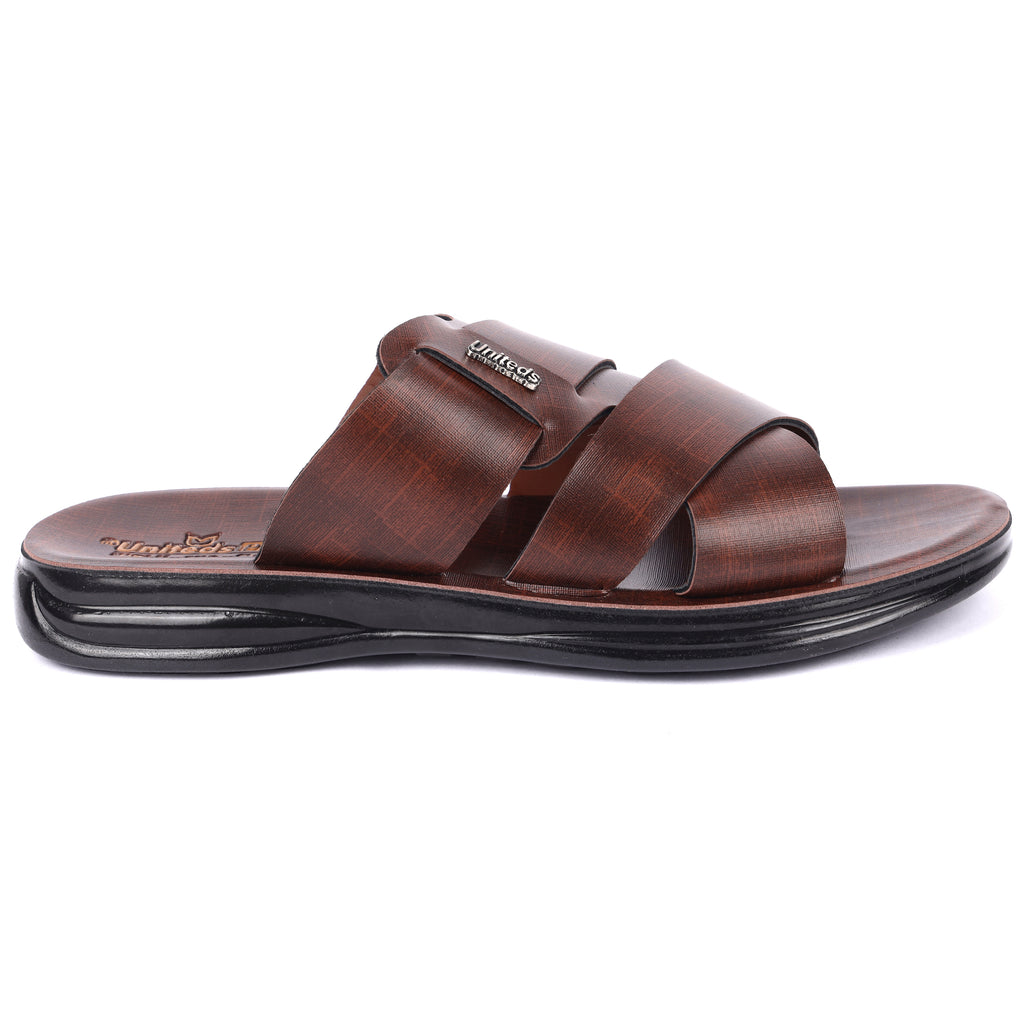 Uniteds men's cushioned PU daily wear sandal in brown – top view mens sandals