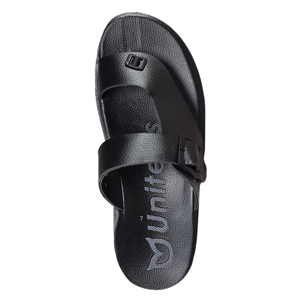 Uniteds men's daily wear office sandal in black – sole view mens sandals