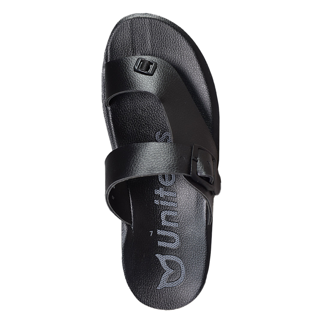 Uniteds men's daily wear office sandal in black – sole view mens sandals