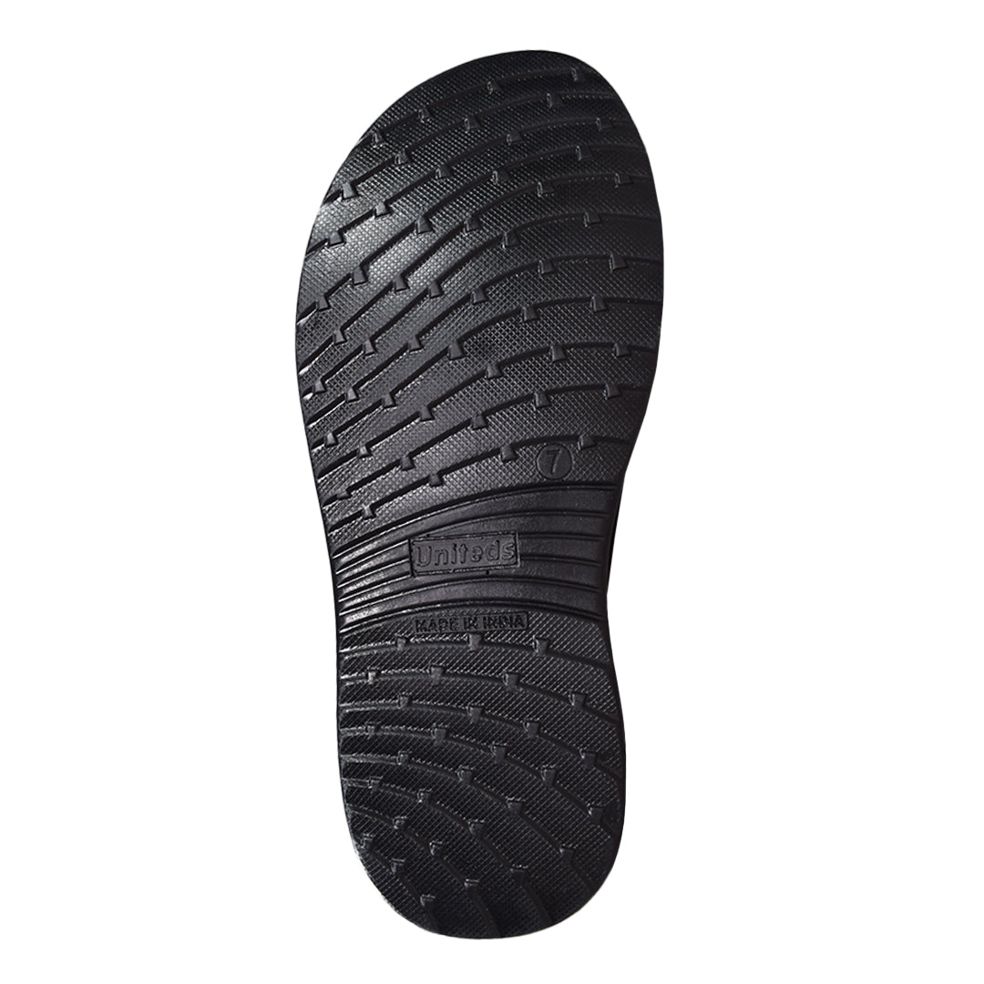 Uniteds men's daily wear office sandal in black – sole view mens sandals