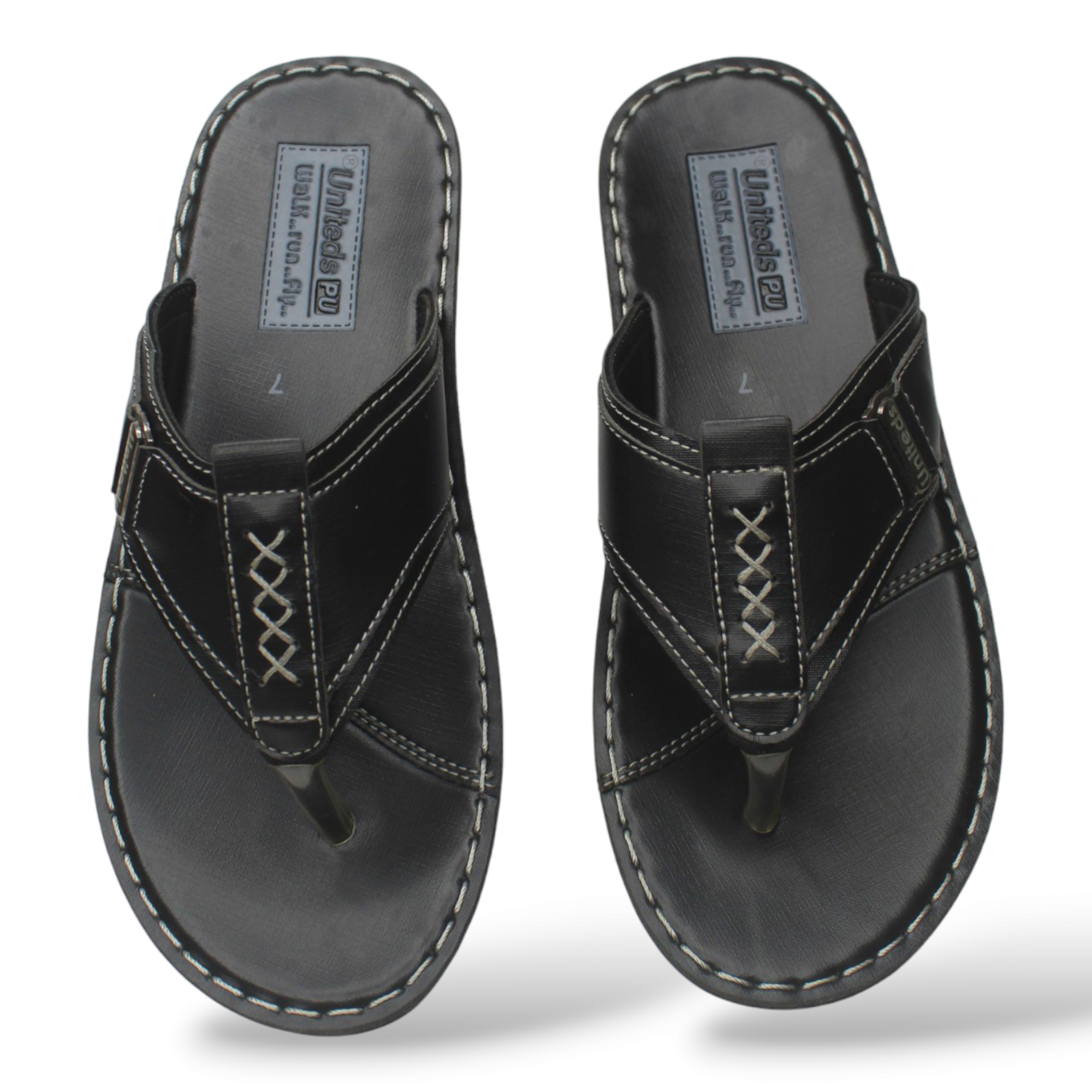 Uniteds men's daily wear PU sandal in black – sole view mens sandals
