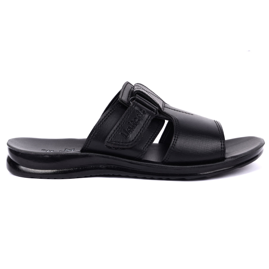 Uniteds men's daily wear PU sandal in black – sole view mens sandals