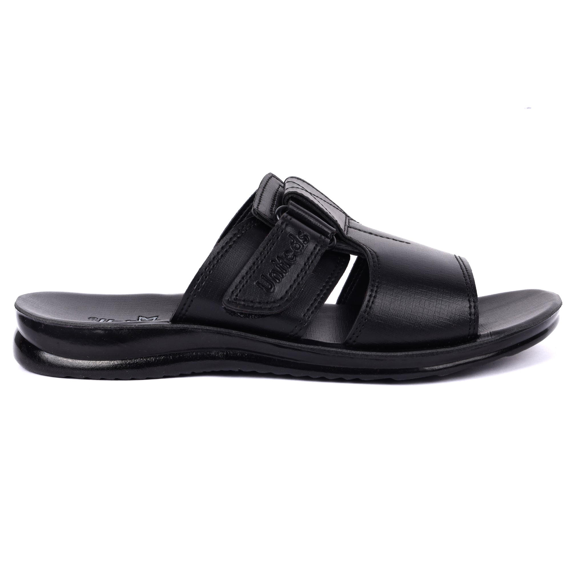 Uniteds men's daily wear PU sandal in black – sole view mens sandals