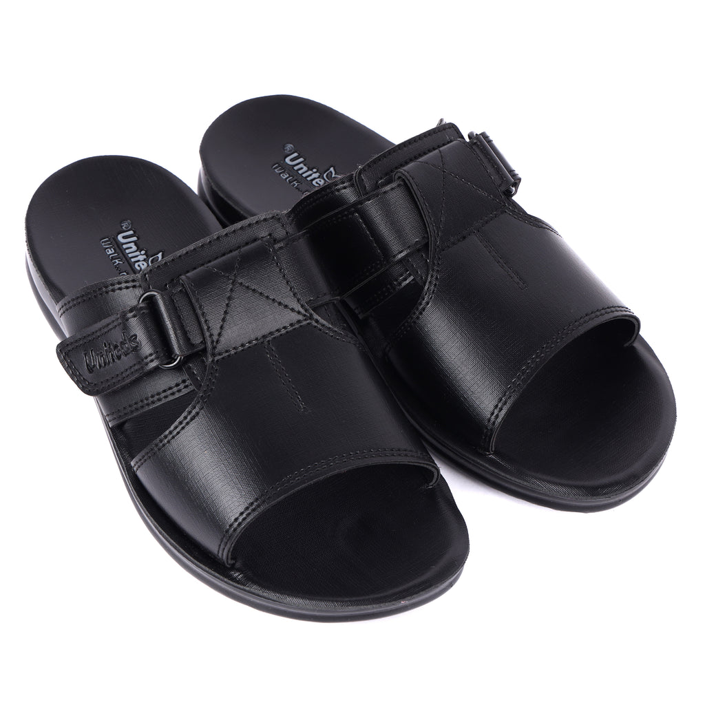 Uniteds men's daily wear PU sandal in black – front view mens sandals