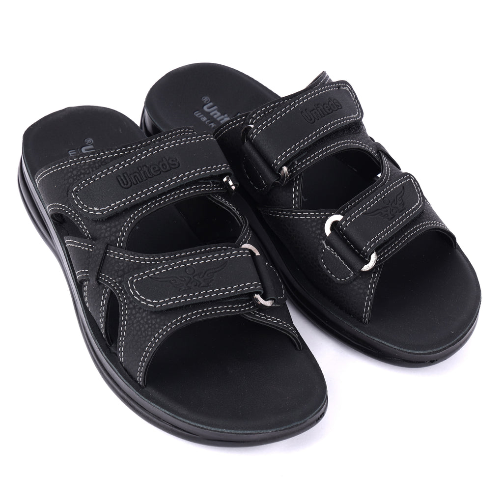 Uniteds men's double-strap PU daily wear sandal in black – top view mens sandals