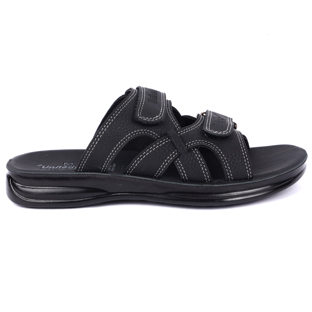 Uniteds men's double-strap PU daily wear sandal in black – sole view mens sandals