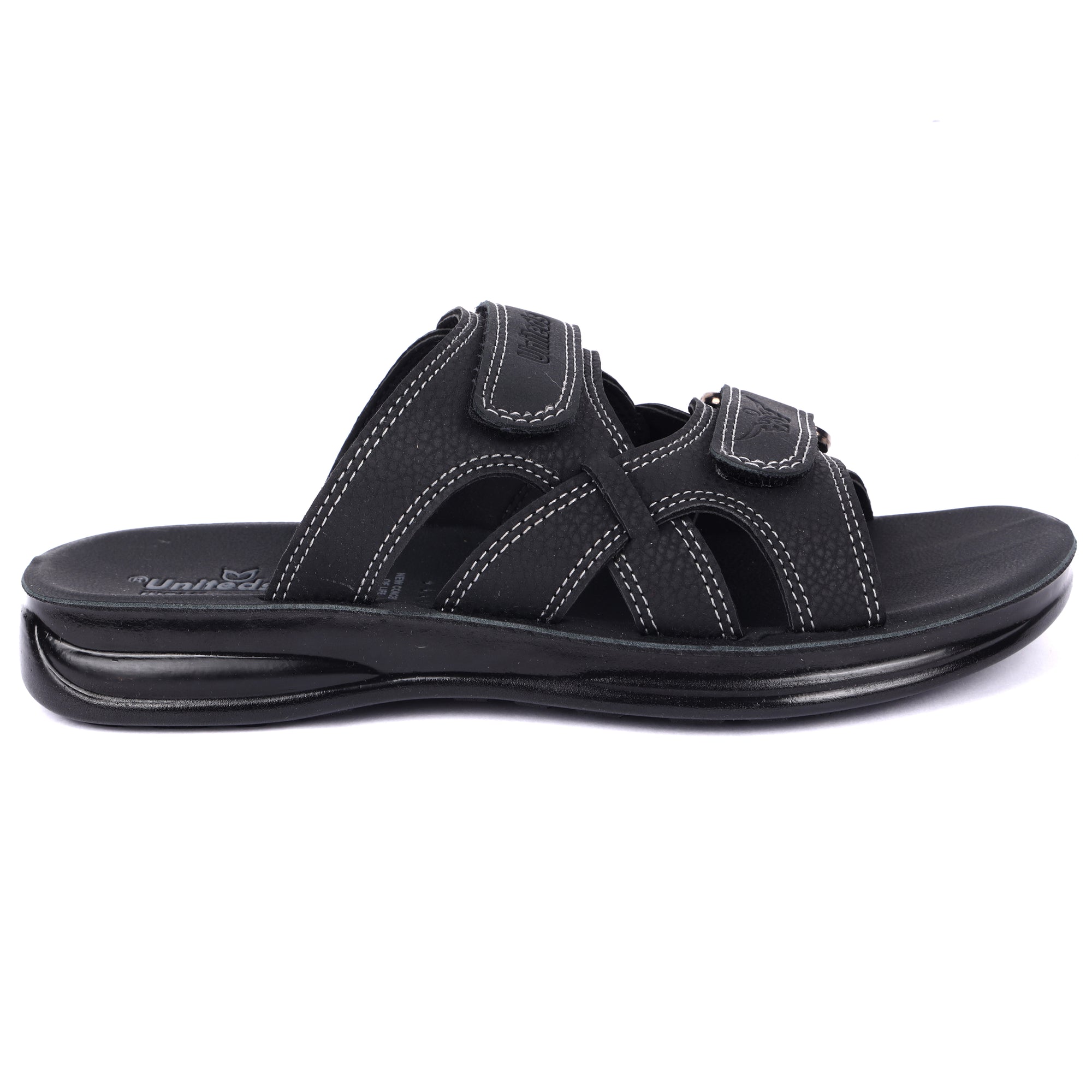 Uniteds men's double-strap PU daily wear sandal in black – sole view mens sandals