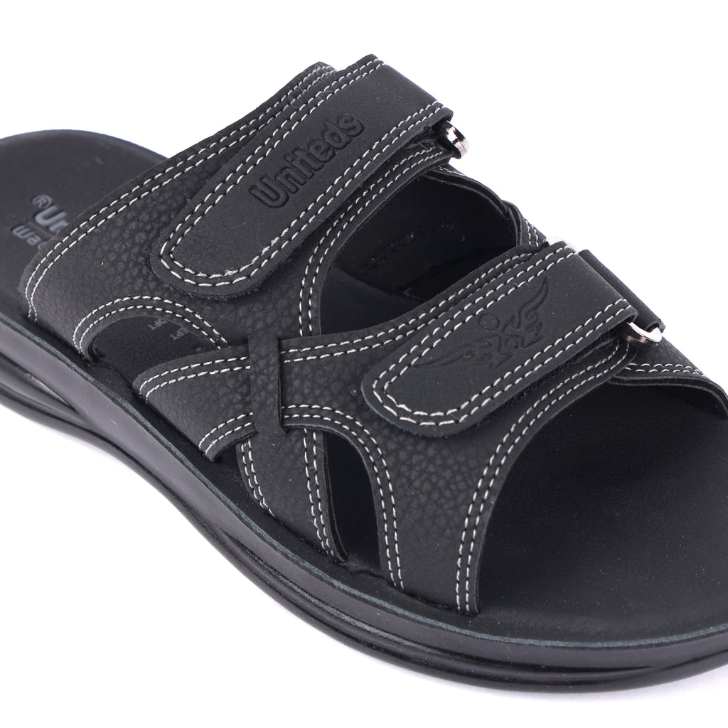 Uniteds men's double-strap PU daily wear sandal in black – front view mens sandals
