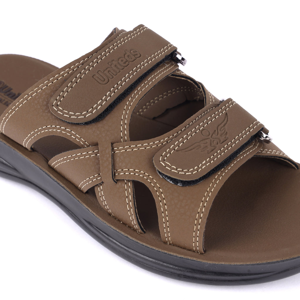 Uniteds men's double-strap PU daily wear sandal in tan – sole view mens sandals