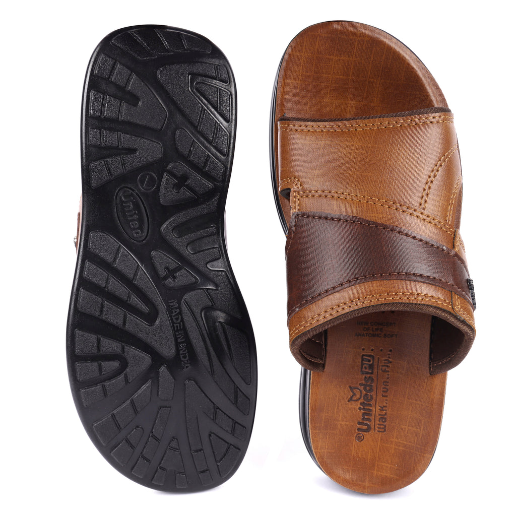 Uniteds men's lightweight PU daily wear sandal in tan – front view mens sandals