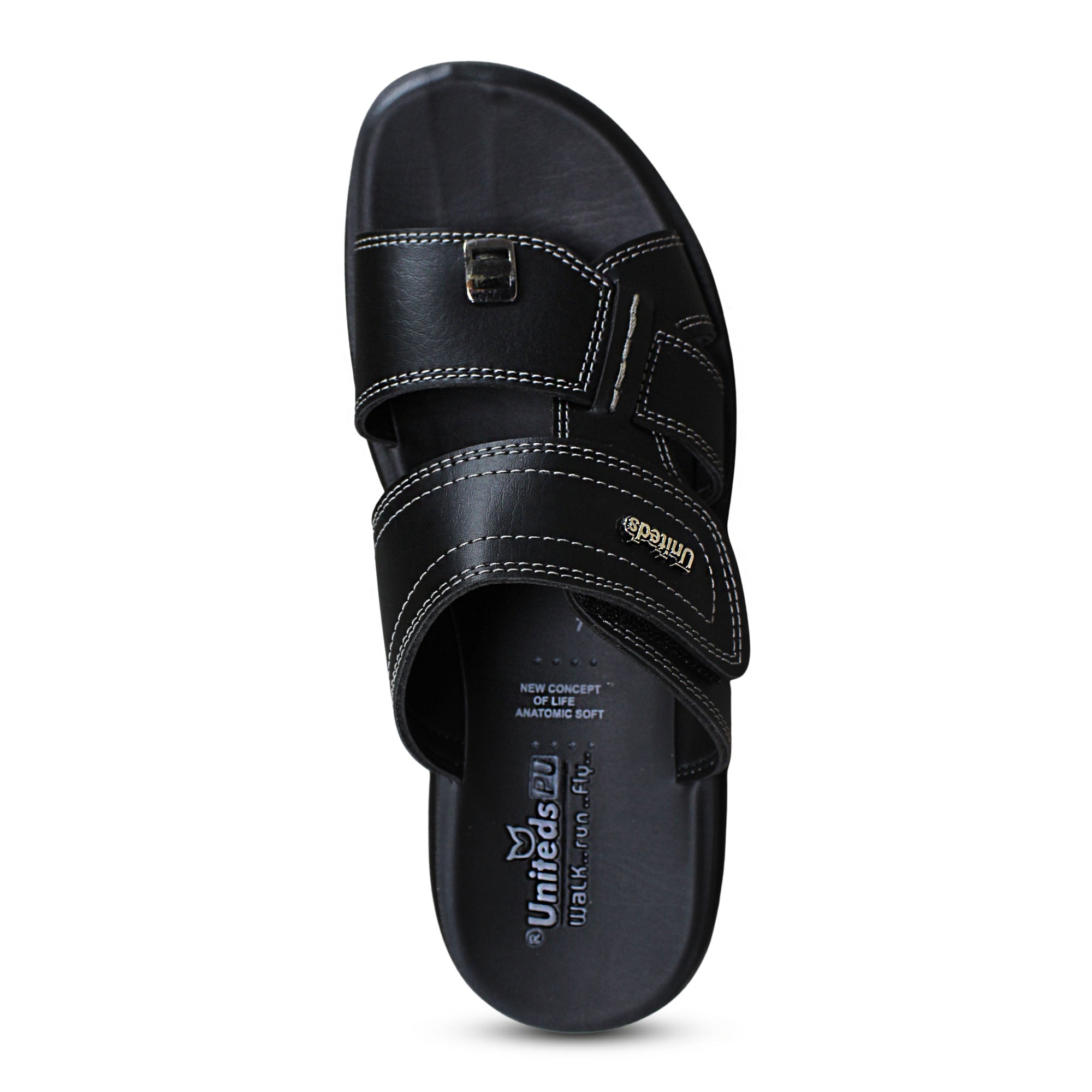 Uniteds men's office daily wear sandal in black – sole view mens sandals