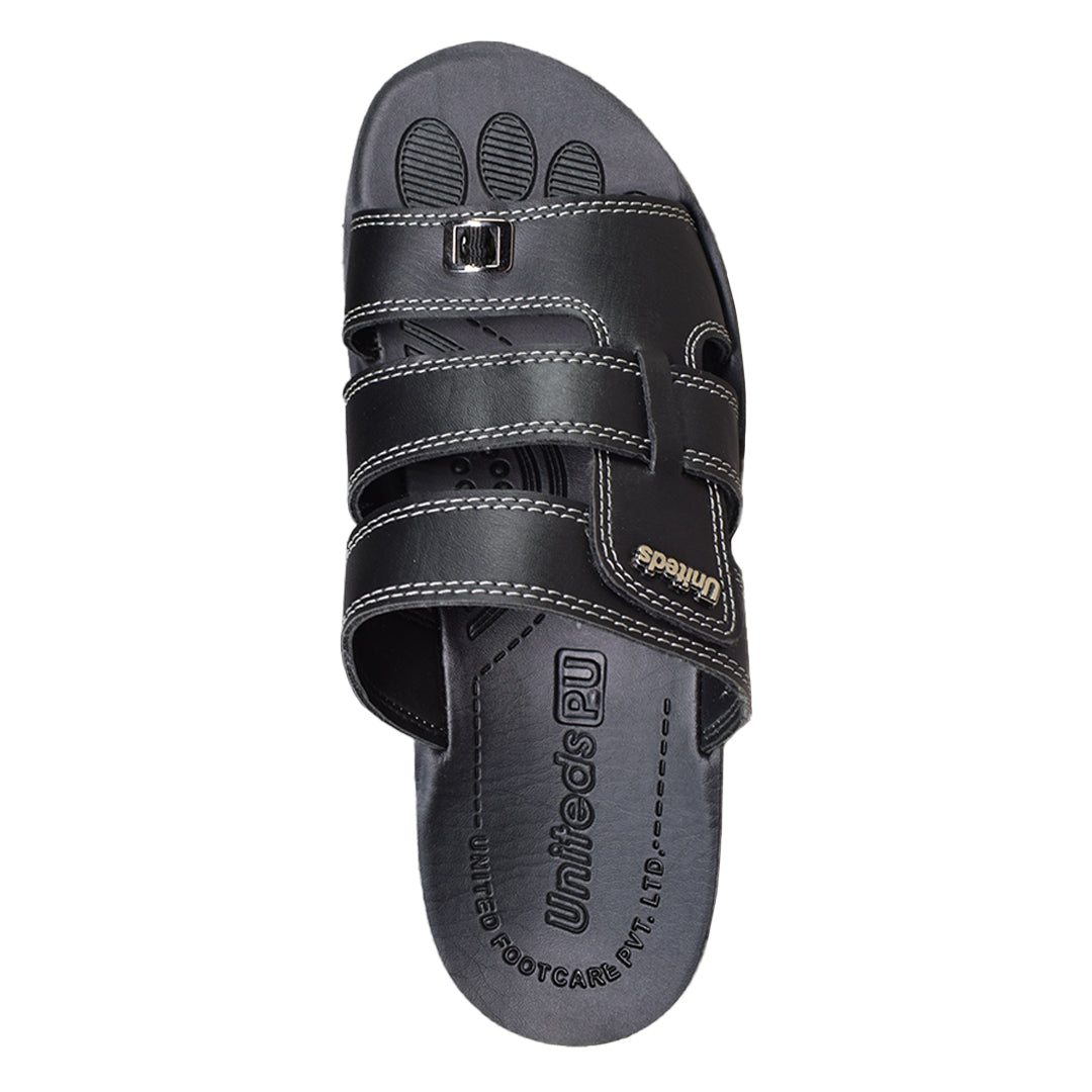 Uniteds men's office daily wear sandal in black – sole view mens sandals