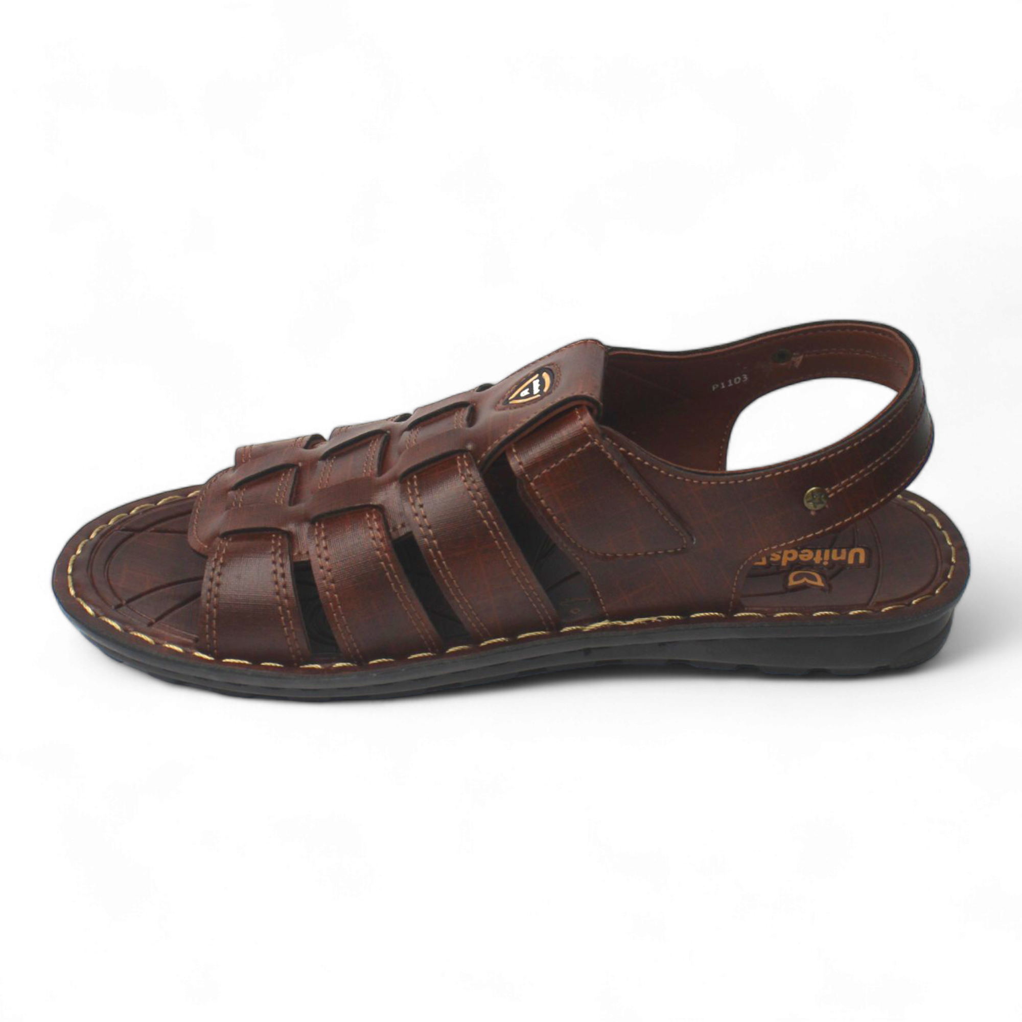 Uniteds men's office wear PU sandal in black – sole view mens sandals