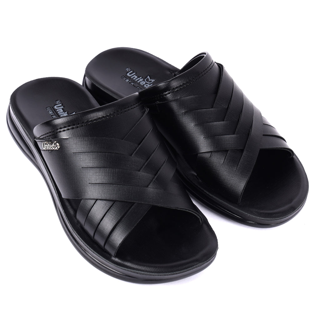 Uniteds men's premium padded footbed PU casual sandal in black – side view mens sandals