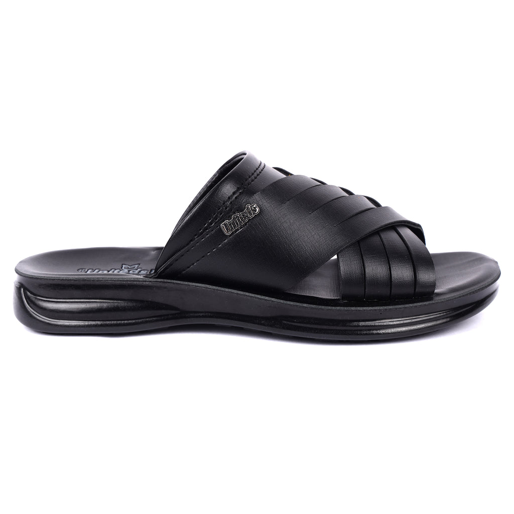 Uniteds men's premium padded footbed PU casual sandal in black – top view mens sandals