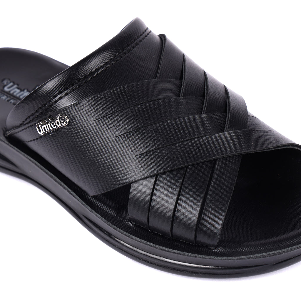 Uniteds men's premium padded footbed PU casual sandal in black – sole view mens sandals