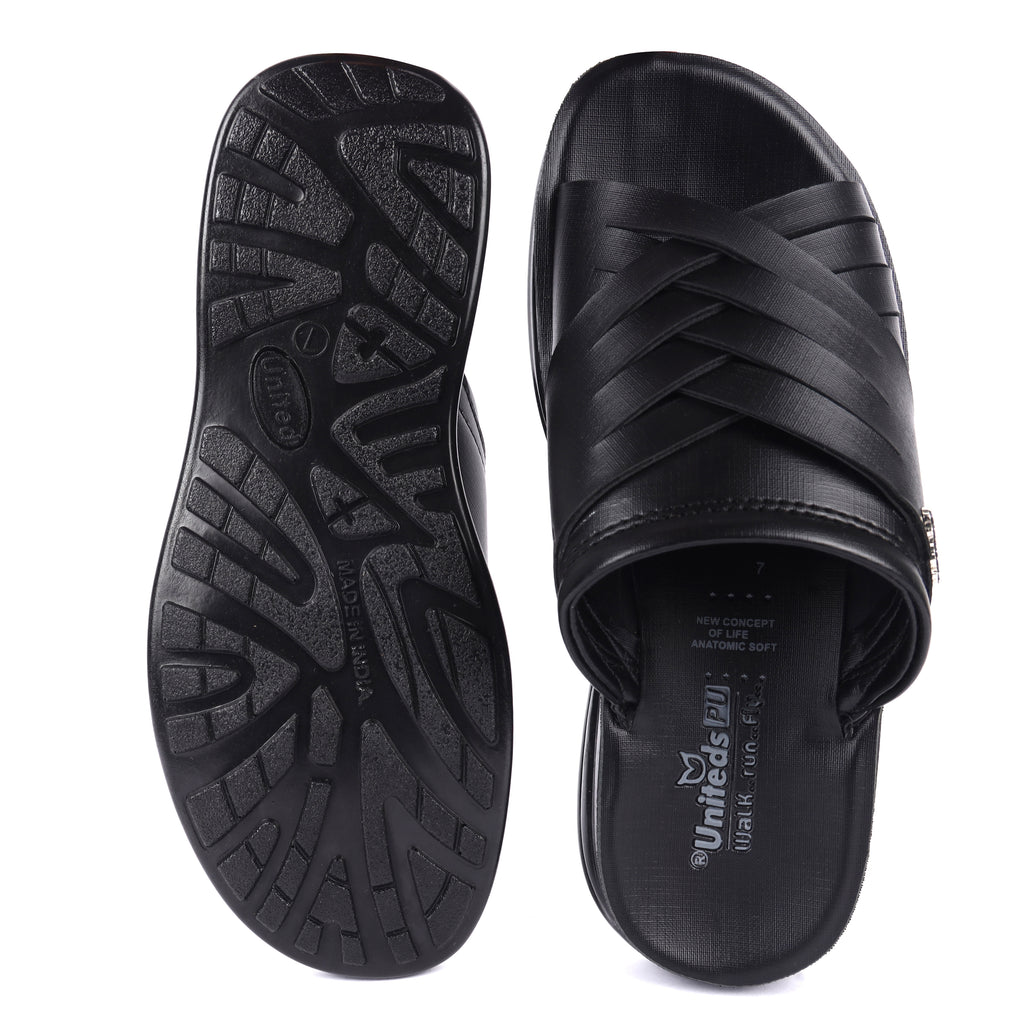 Uniteds men's premium padded footbed PU casual sandal in black – front view mens sandals