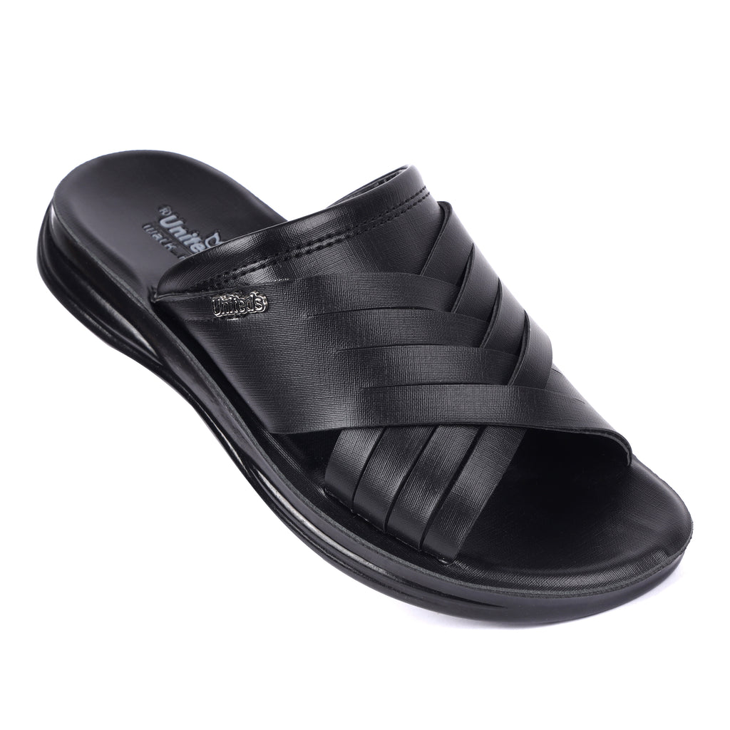 Uniteds men's premium padded footbed PU casual sandal in black – back view mens sandals