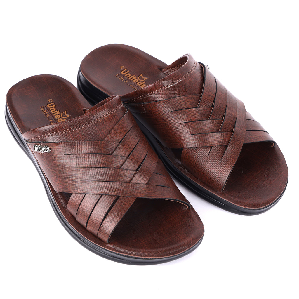 Uniteds men's premium padded footbed PU casual sandal in brown – side view mens sandals