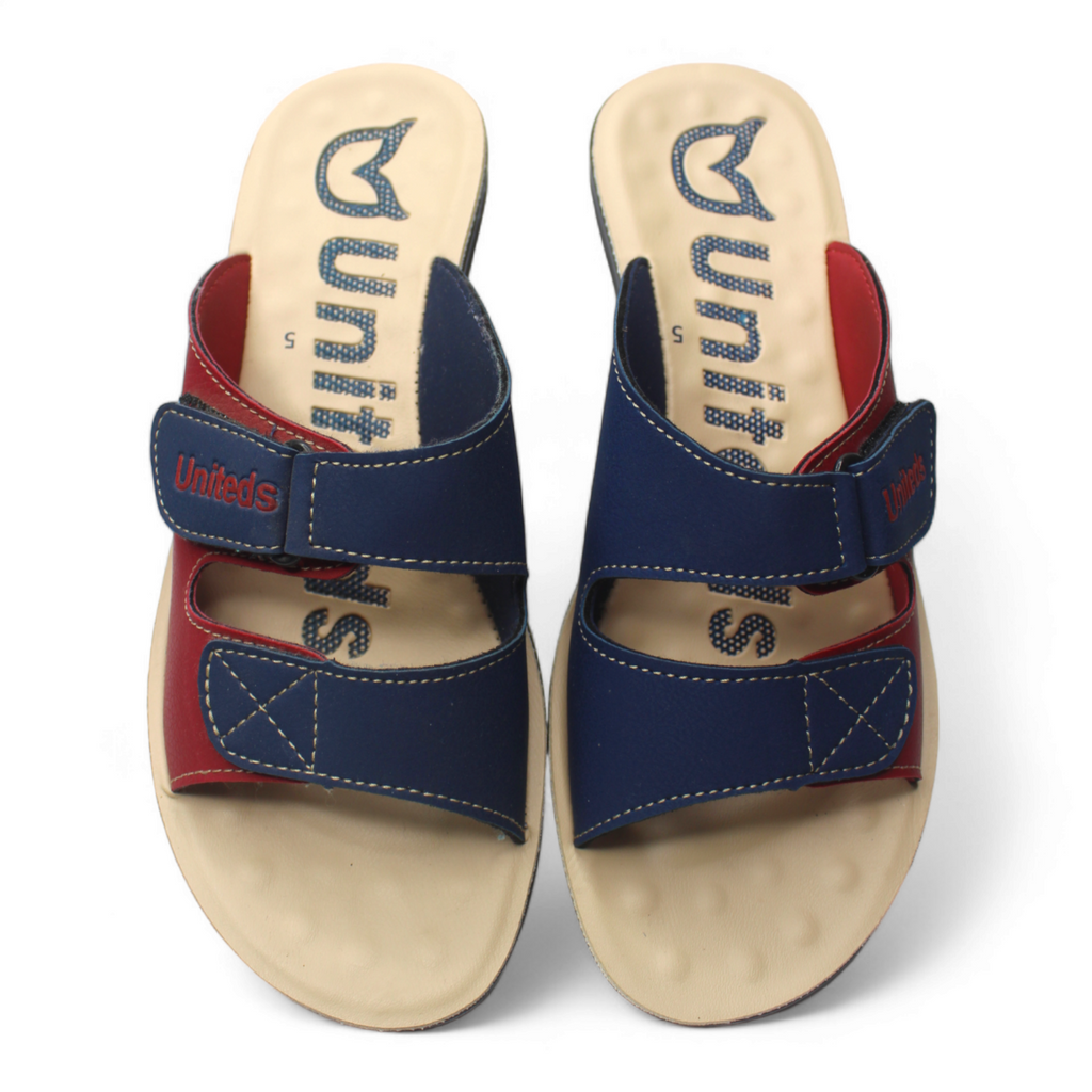 Uniteds women's daily wear flat sandal in blue multi – side view women's sandals