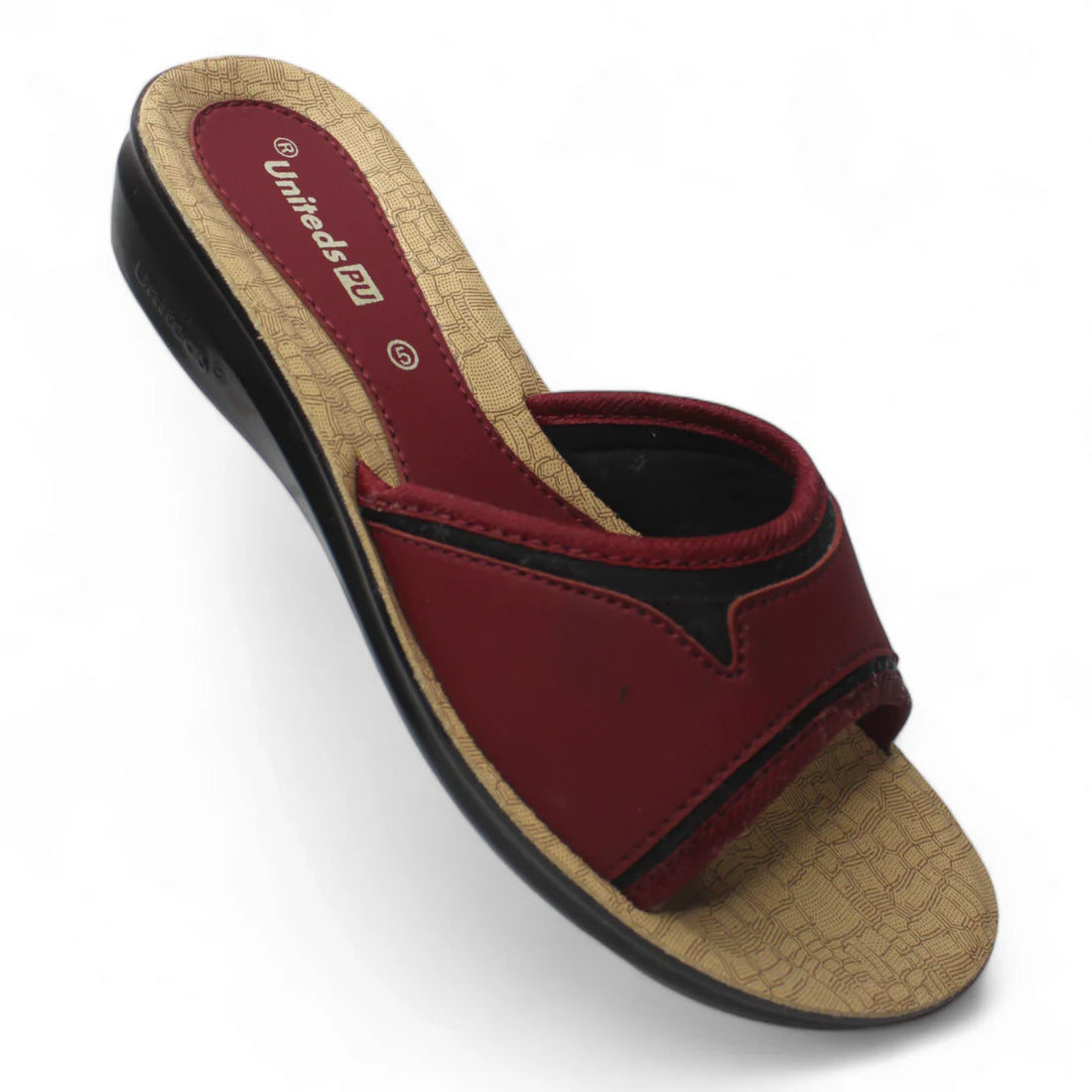 Uniteds women's flat slide sandal in cherry red – side view women's sandals