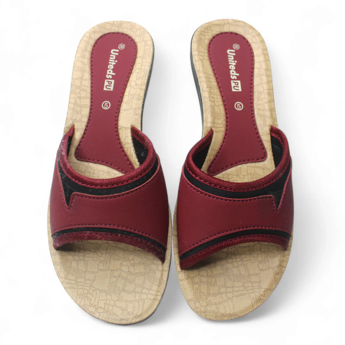 Uniteds women's flat slide sandal in cherry red – top view women's sandals