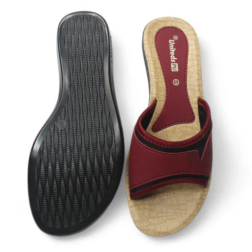 Uniteds women's flat slide sandal in cherry – front view women's sandals