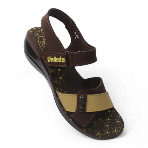 Uniteds women's printed ankle strap sandal in brown beige – casual flat women's sandals
